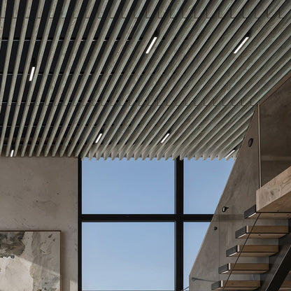 Suspended Acoustic Drop Ceiling Wood Baffle System – Light Walnut