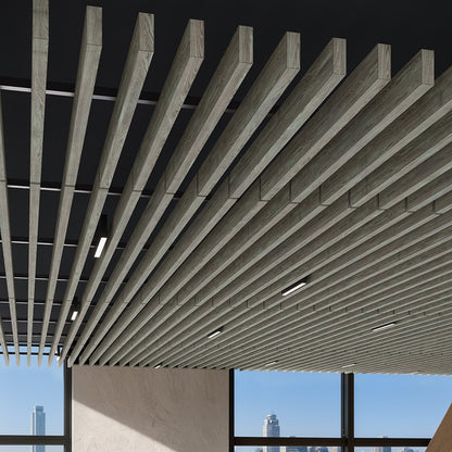 Suspended Acoustic Drop Ceiling Wood Baffle System – Light Walnut
