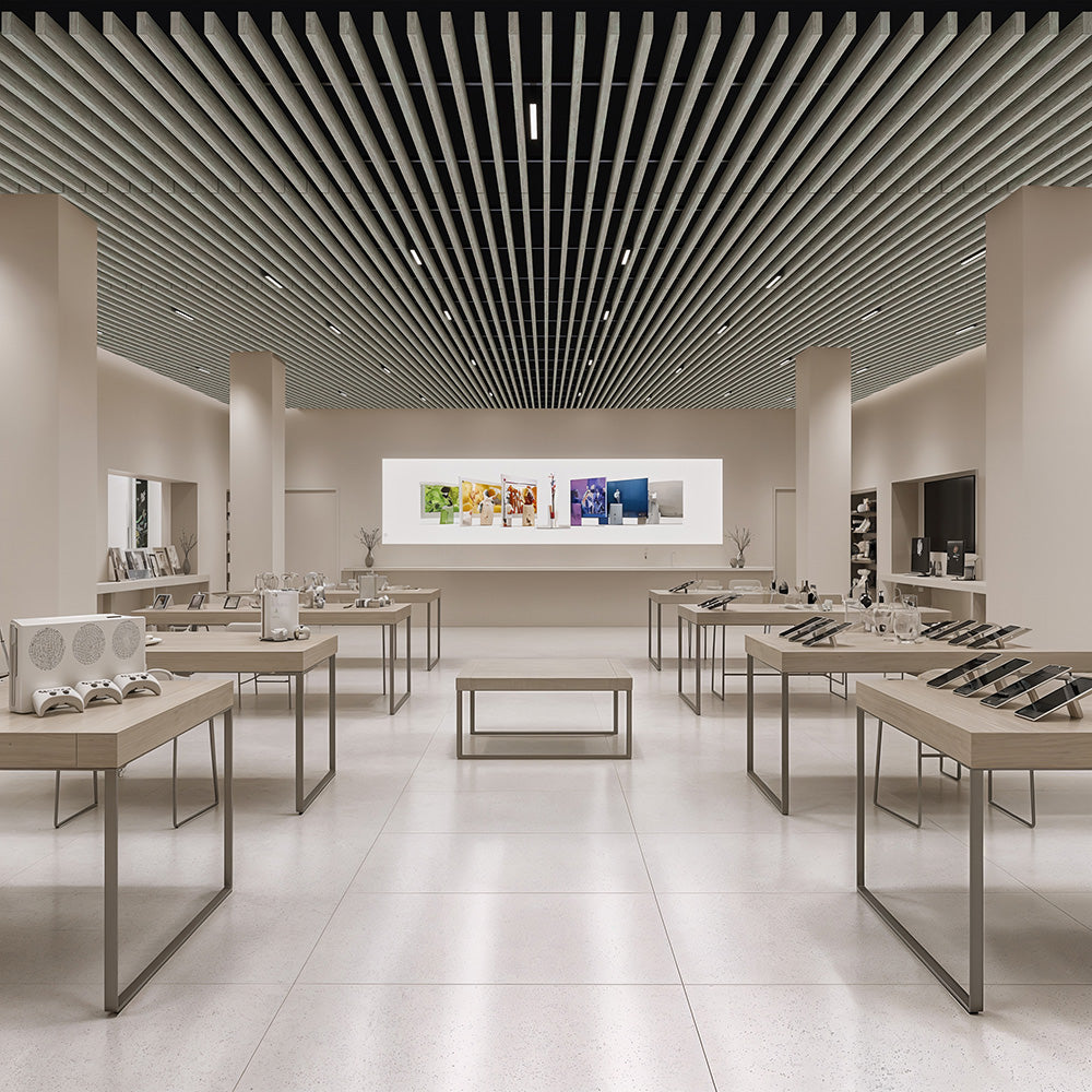 Suspended Acoustic Drop Ceiling Wood Baffle System – Light Walnut