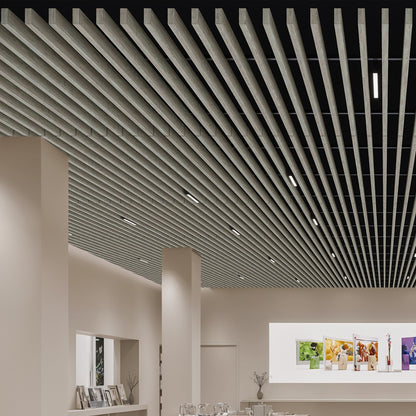 Suspended Acoustic Drop Ceiling Wood Baffle System – Light Walnut