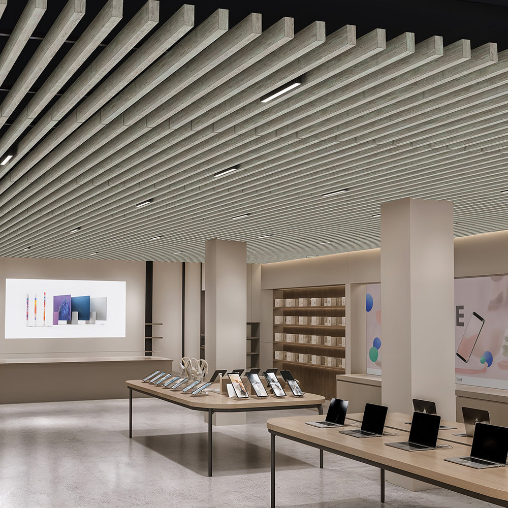 Suspended Acoustic Drop Ceiling Wood Baffle System – Light Walnut