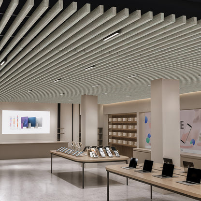 Suspended Acoustic Drop Ceiling Wood Baffle System – Light Walnut