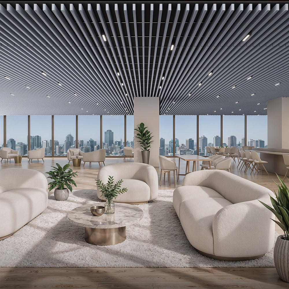 Suspended Acoustic Drop Ceiling Wood Baffle System – Pure White