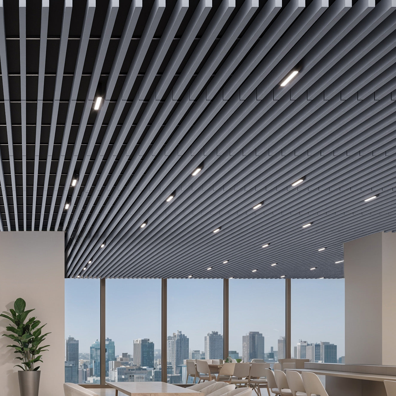 Suspended Acoustic Drop Ceiling Wood Baffle System – Pure White