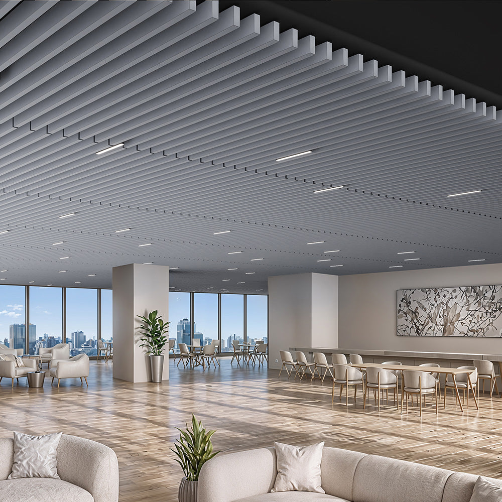 Suspended Acoustic Drop Ceiling Wood Baffle System – Pure White