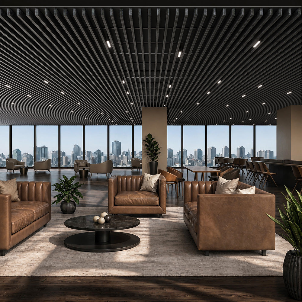 Suspended Acoustic Drop Ceiling Wood Baffle System – Ultra Black