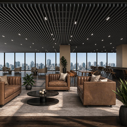 Suspended Acoustic Drop Ceiling Wood Baffle System – Ultra Black