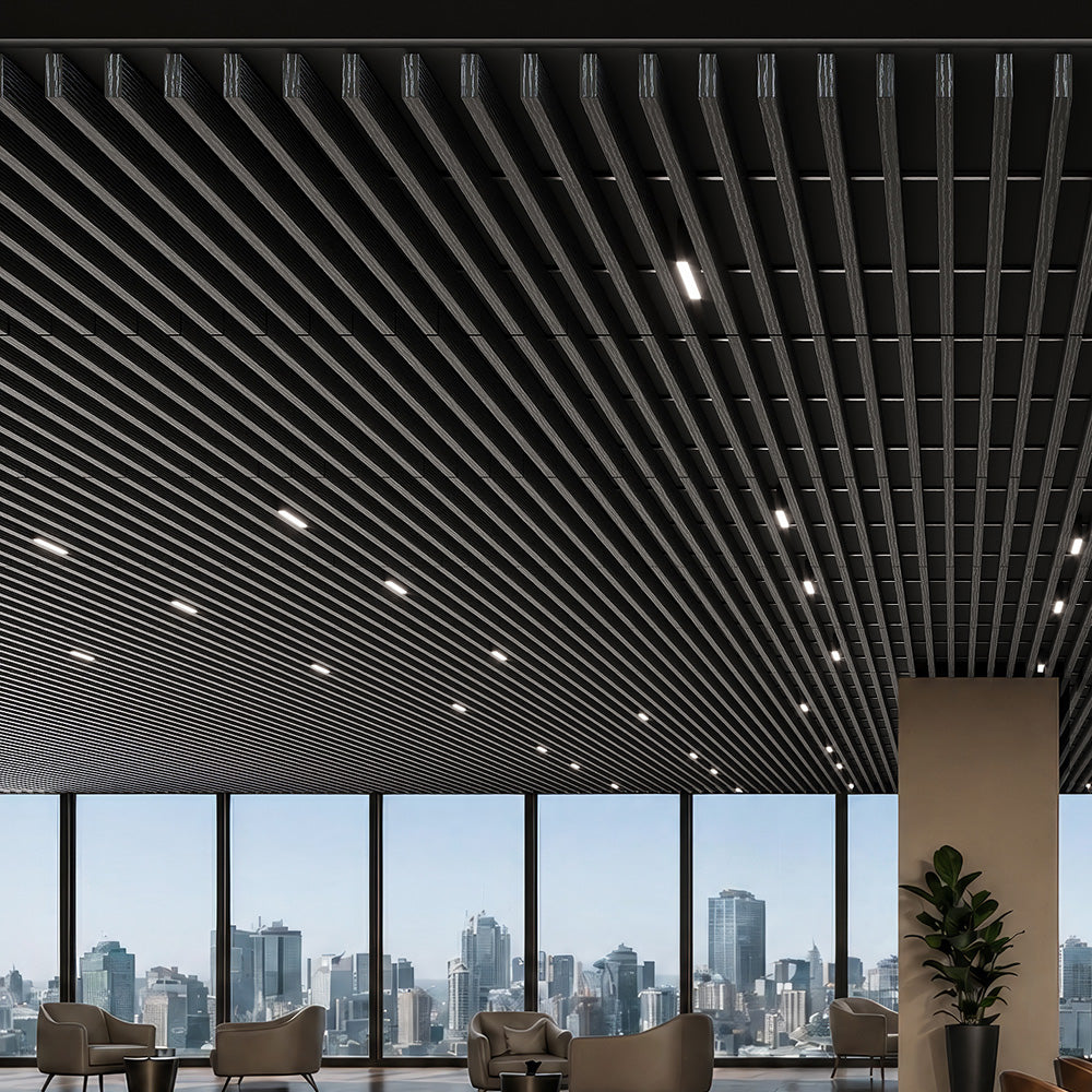 Suspended Acoustic Drop Ceiling Wood Baffle System – Ultra Black