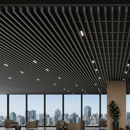 Suspended Acoustic Drop Ceiling Wood Baffle System – Ultra Black