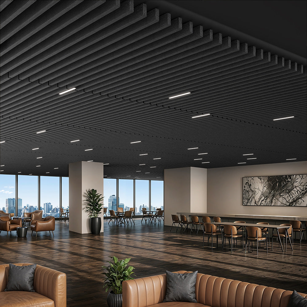 Suspended Acoustic Drop Ceiling Wood Baffle System – Ultra Black
