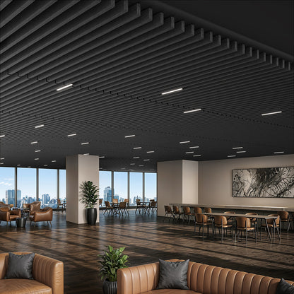 Suspended Acoustic Drop Ceiling Wood Baffle System – Ultra Black