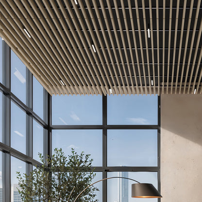 Suspended Acoustic Drop Ceiling Wood Baffle System – White Oak