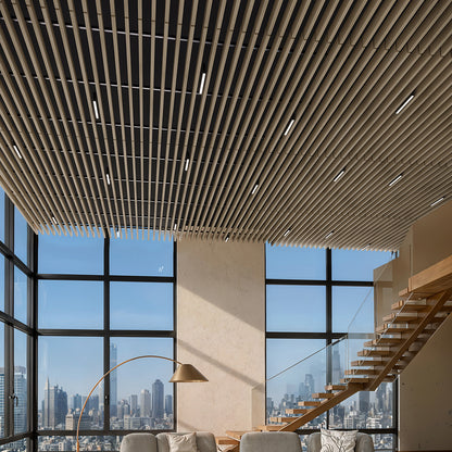 Suspended Acoustic Drop Ceiling Wood Baffle System – White Oak