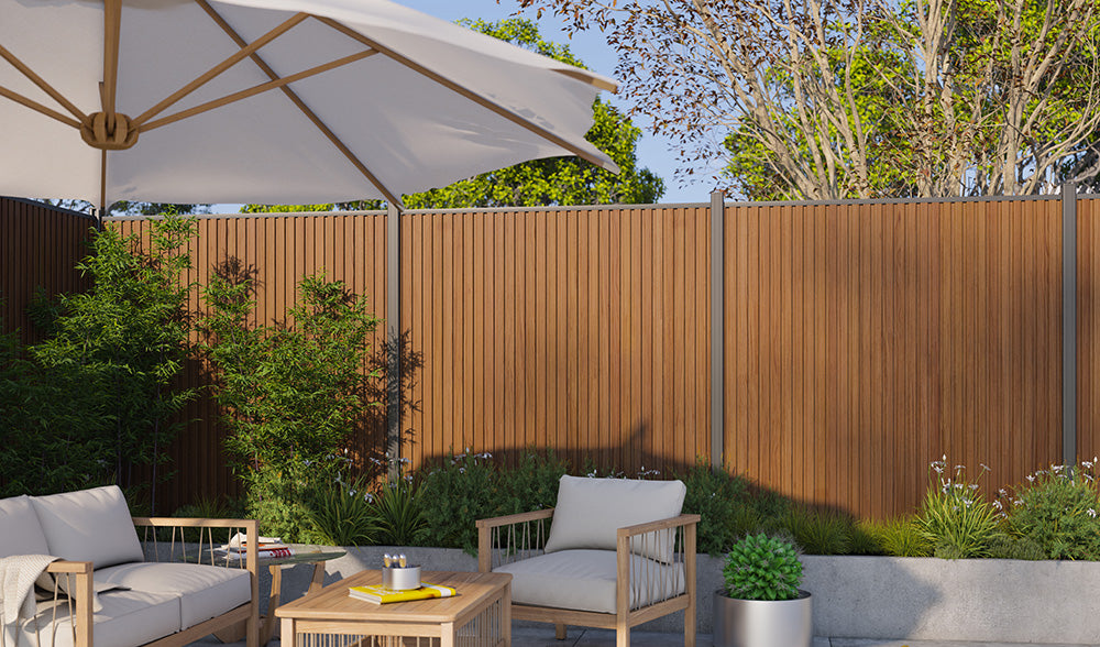 All-Weather WPC Composite Fence Slat Panel System - Weathered Teak 