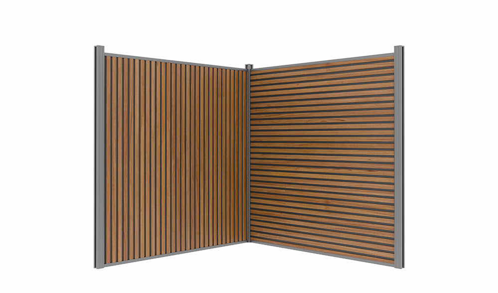 All-Weather WPC Composite Fence Slat Panel System - Weathered Teak With Black Accents