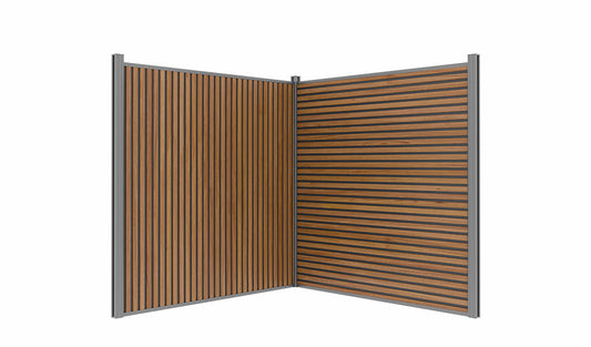 All-Weather WPC Composite Fence Slat Panel System - Weathered Teak With Black Accents