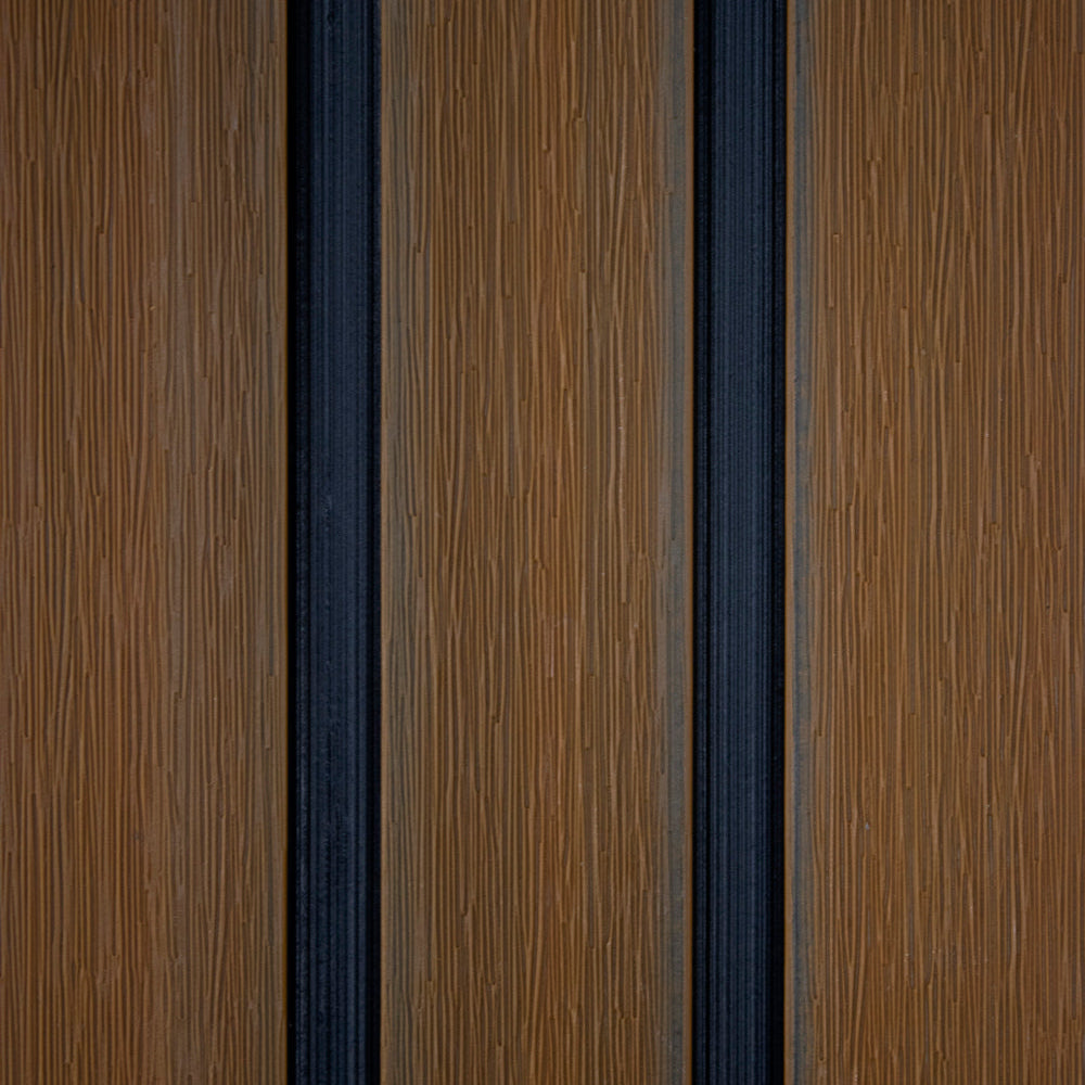 All-Weather WPC Composite Fence Slat Panel System - Weathered Teak With Black Accents