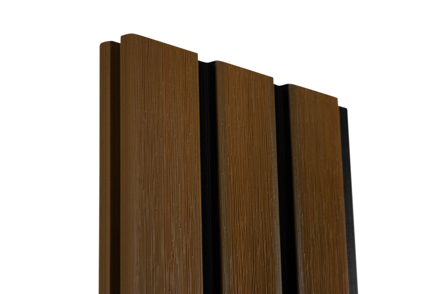 All-Weather WPC Composite Fence Slat Panel System - Weathered Teak With Black Accents