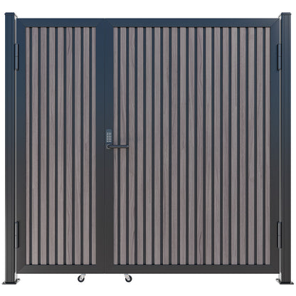 Modern WPC Slat Panel Single Privacy Gate with Digital Keypad Lock – American Walnut With Black Accents