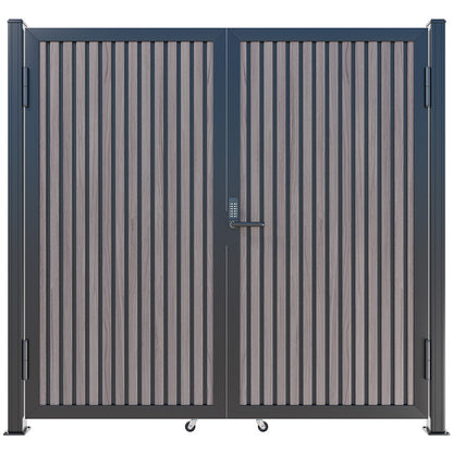 Modern WPC Slat Panel Single Privacy Gate with Digital Keypad Lock – American Walnut With Black Accents
