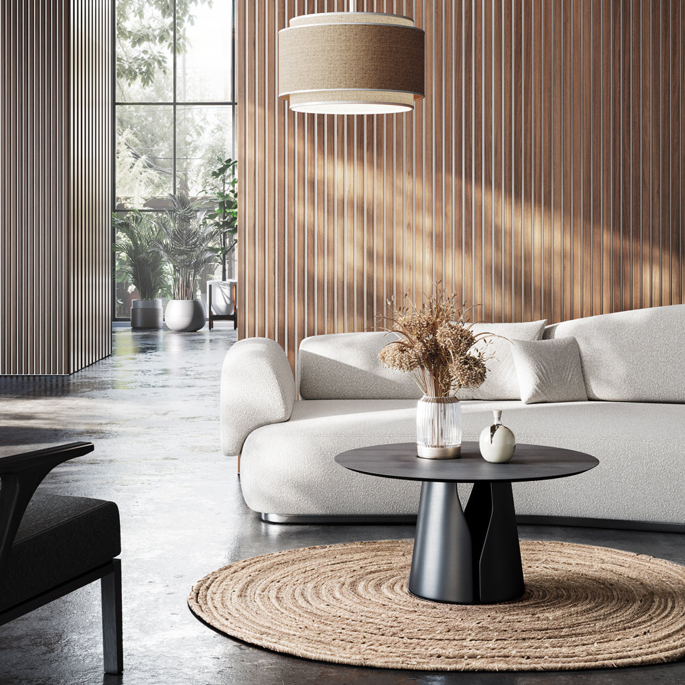 American Walnut Acoustic Wall Panels With Pure-White Accents Interior Soundproof Slat Wood Siding (Coastal Collection)