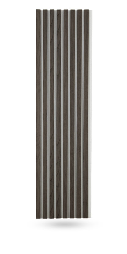 Black Oak Acoustic Wall Panels With Pure-White Accents Interior Soundproof Slat Wood Siding (Coastal Collection)