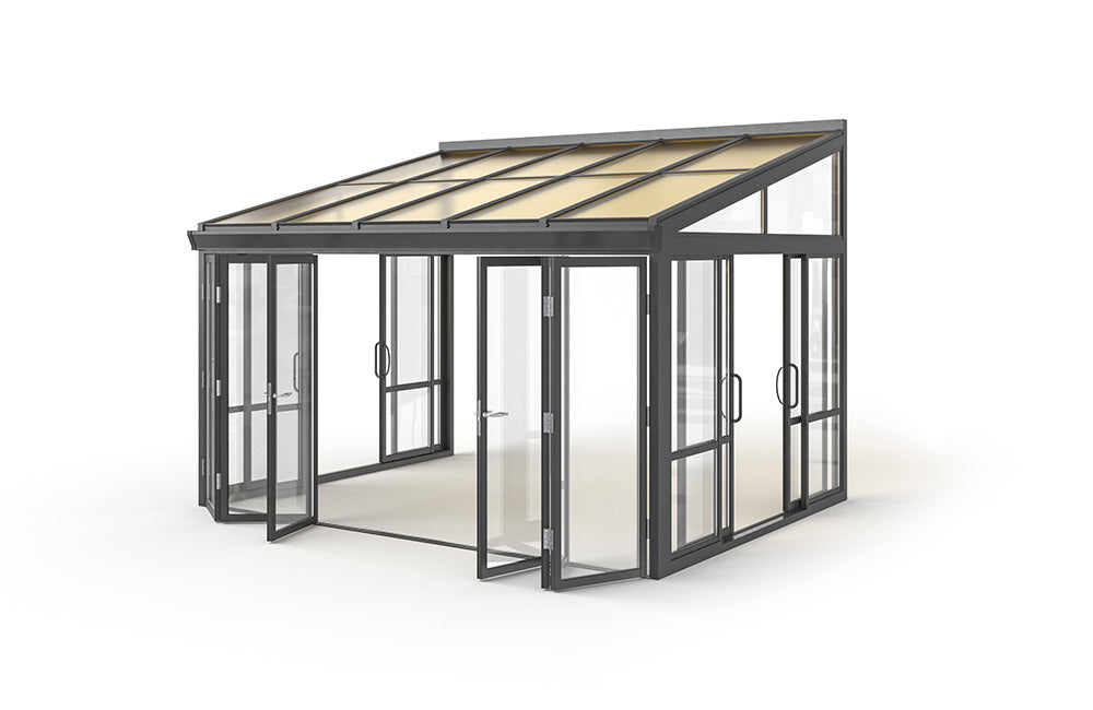 Brisas™ Bi-Fold Door Glass Sunroom &amp; Solarium (Black – 12 ft. Wide)