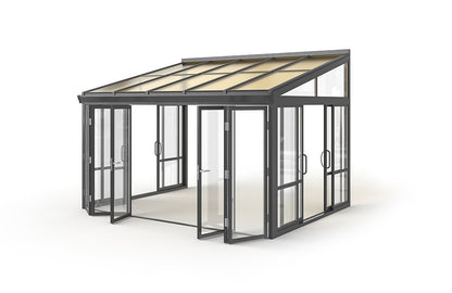 Brisas™ Bi-Fold Door Glass Sunroom &amp; Solarium (Black – 12 ft. Wide)