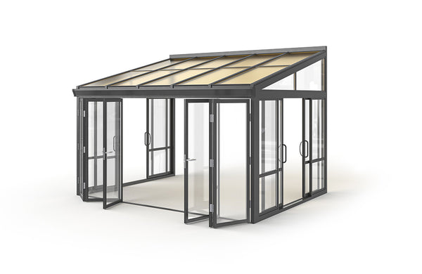 Brisas™ Bi-Fold Door Glass Sunroom &amp; Solarium (Black – 12 ft. Wide)