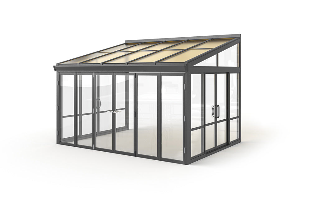 Brisas™ Bi-Fold Door Glass Sunroom &amp; Solarium (Black – 12 ft. Wide)