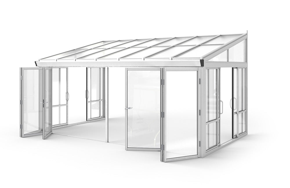 Brisas™ Bi-Fold Door Glass Sunroom & Solarium (White – 16.7 ft. Wide)