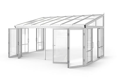 Brisas™ Bi-Fold Door Glass Sunroom & Solarium (White – 16.7 ft. Wide)