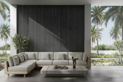 Charcoal Slate – All-Weather Composite Slat Panel System for Outdoor Siding – 4-Strip Panel with 1.5" Slats