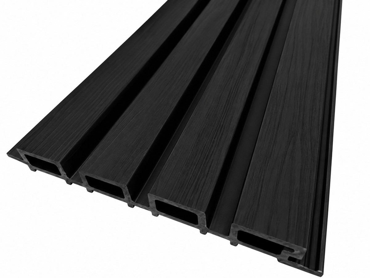 Enhanced Grain – Ultra Black Exterior Composite Slat Wall Paneling | Wood-Grain Finish