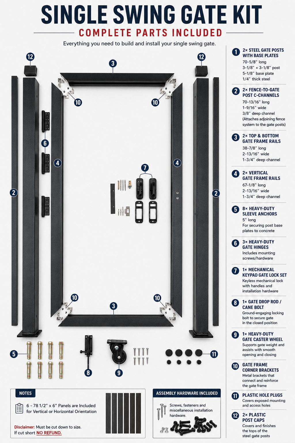 Single Swing Gate Kit Parts List 