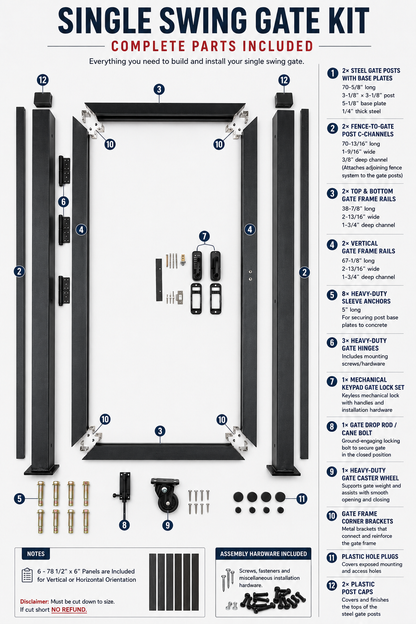 Single Swing Gate Kit Parts List 