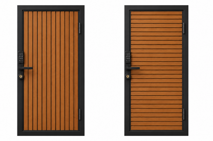 Modern WPC Slat Panel Single Privacy Gate with Digital Keypad Lock – Weathered Teak