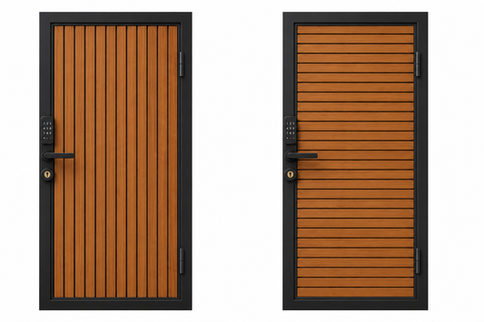 Modern WPC Slat Panel Single Privacy Gate with Digital Keypad Lock – Weathered Teak