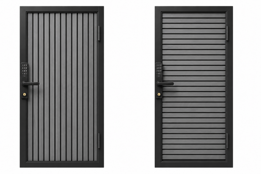 Modern WPC Slat Panel Single Privacy Gate with Digital Keypad Lock – Graphite Charcoal Gray