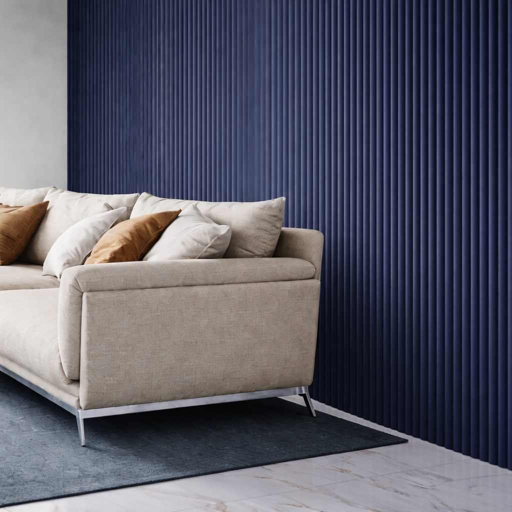 Flexible Tambour Wood Panels For Interior Walls Decorative Fluted Siding Cladding - Midnight Blue 3/4" Mini-Bead