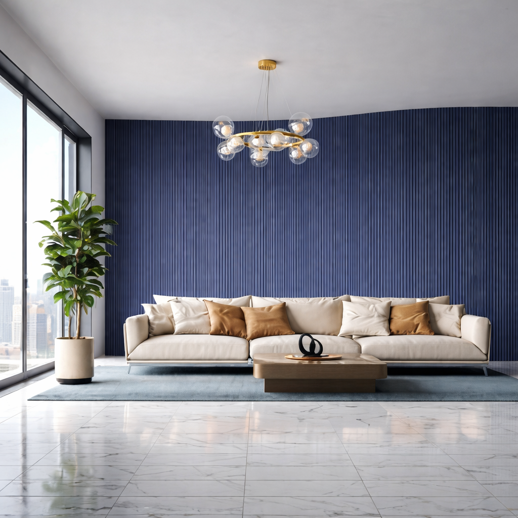 Flexible Tambour Wood Panels For Interior Walls Decorative Fluted Siding Cladding - Midnight Blue 3/4" Mini-Bead