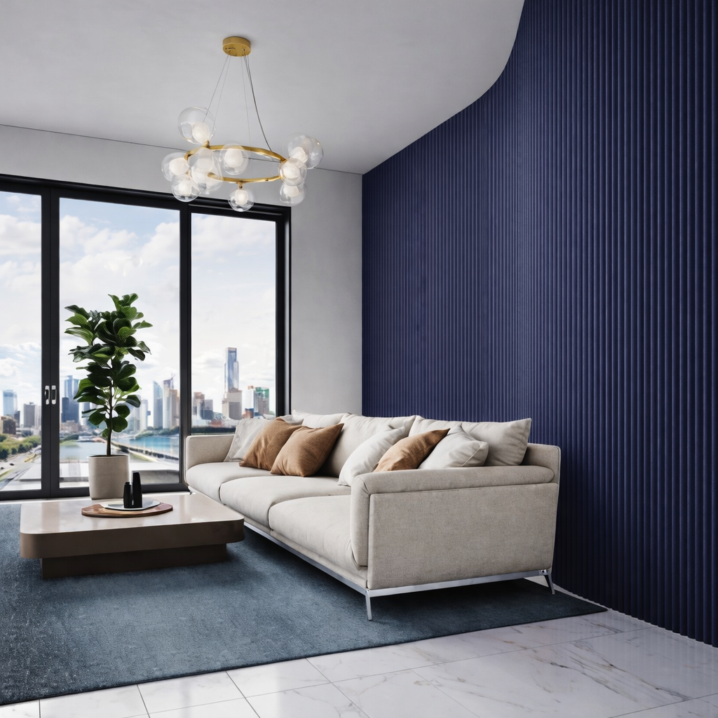 Flexible Tambour Wood Panels For Interior Walls Decorative Fluted Siding Cladding - Midnight Blue 3/4" Mini-Bead