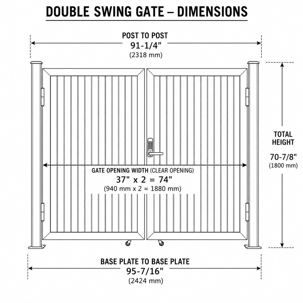 Double Swing Gate for WPC Composite Fence System Dimensions