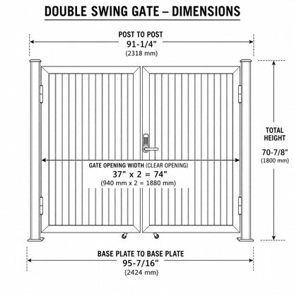 Double Swing Gate for WPC Composite Fence System Dimensions