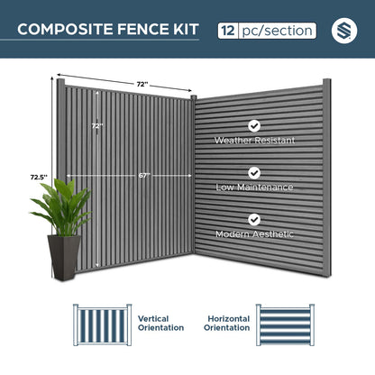 All-Weather WPC Composite Fence Slat Panel System - Graphite Charcoal Gray
