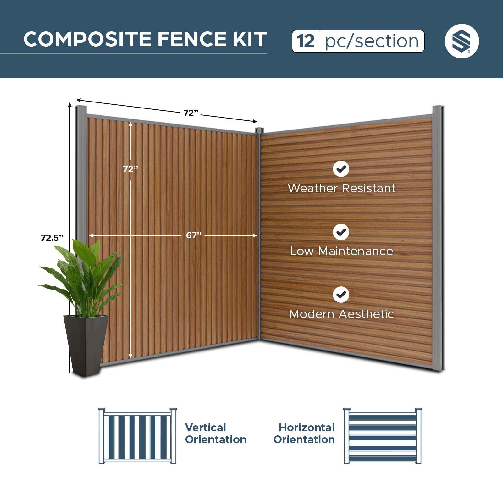 All-Weather WPC Composite Fence Slat Panel System - Weathered Teak