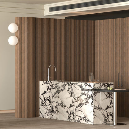 Chestnut Flexible Tambour Wood Panels – Decorative Fluted Round Wall Cladding for Interior Walls