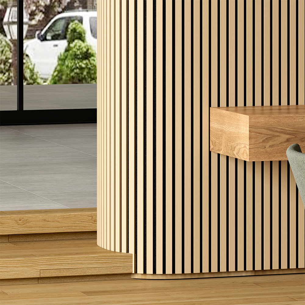 Flexible Acoustic Slat Wood Wall Paneling Soundproofing Siding – White Oak by SlatSolution®