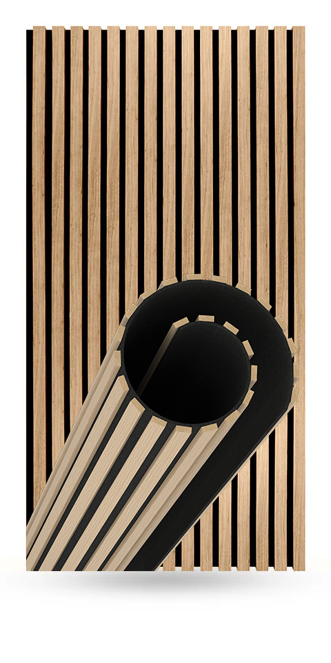 Flexible Acoustic Slat Wood Wall Paneling Soundproofing Siding – Light Walnut by SlatSolution®