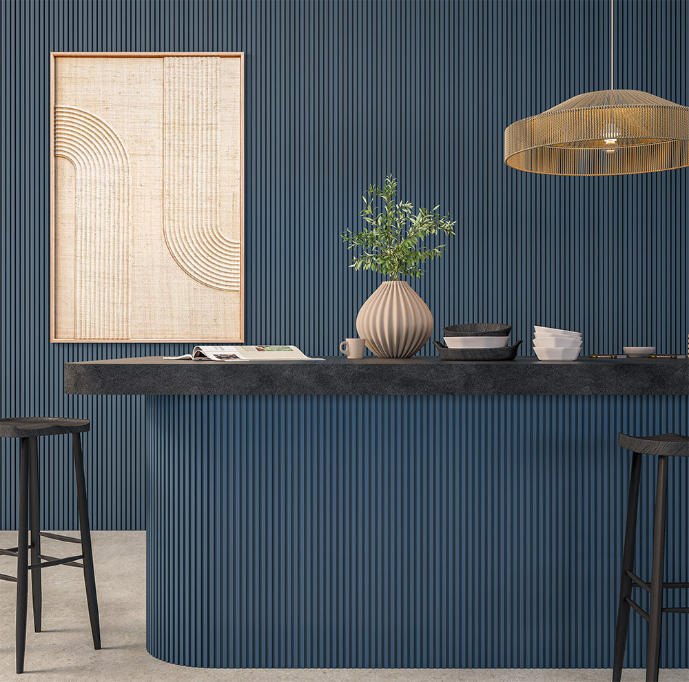 FlexForm™ Mini-Slat Flexible Fluted Tambour Wall Panels Midnight Blue
